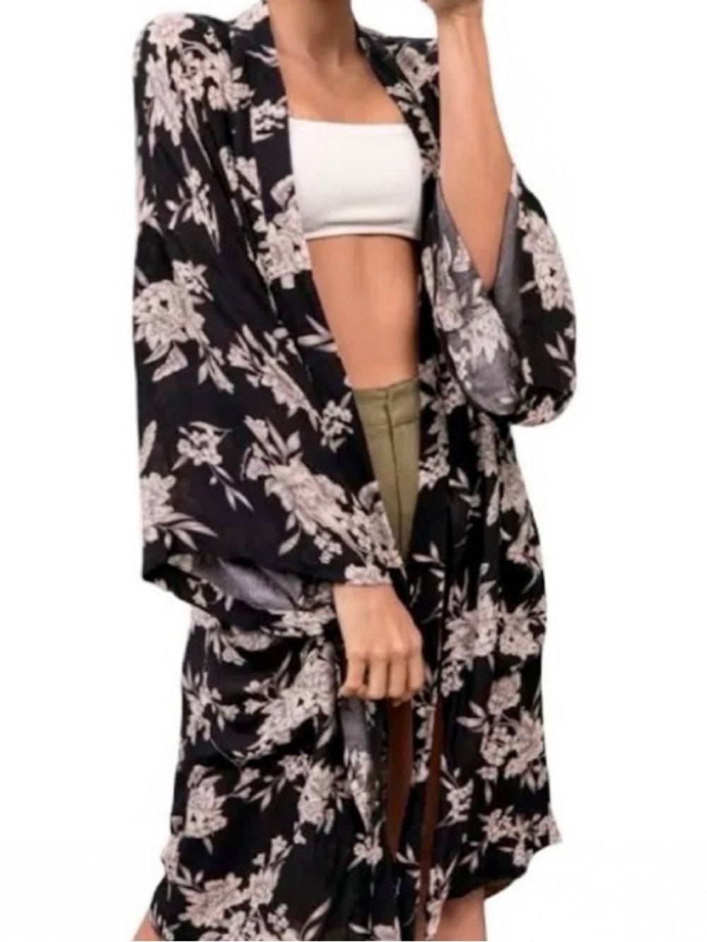 Spiritual Gangster Black White Floral Kimono ONE